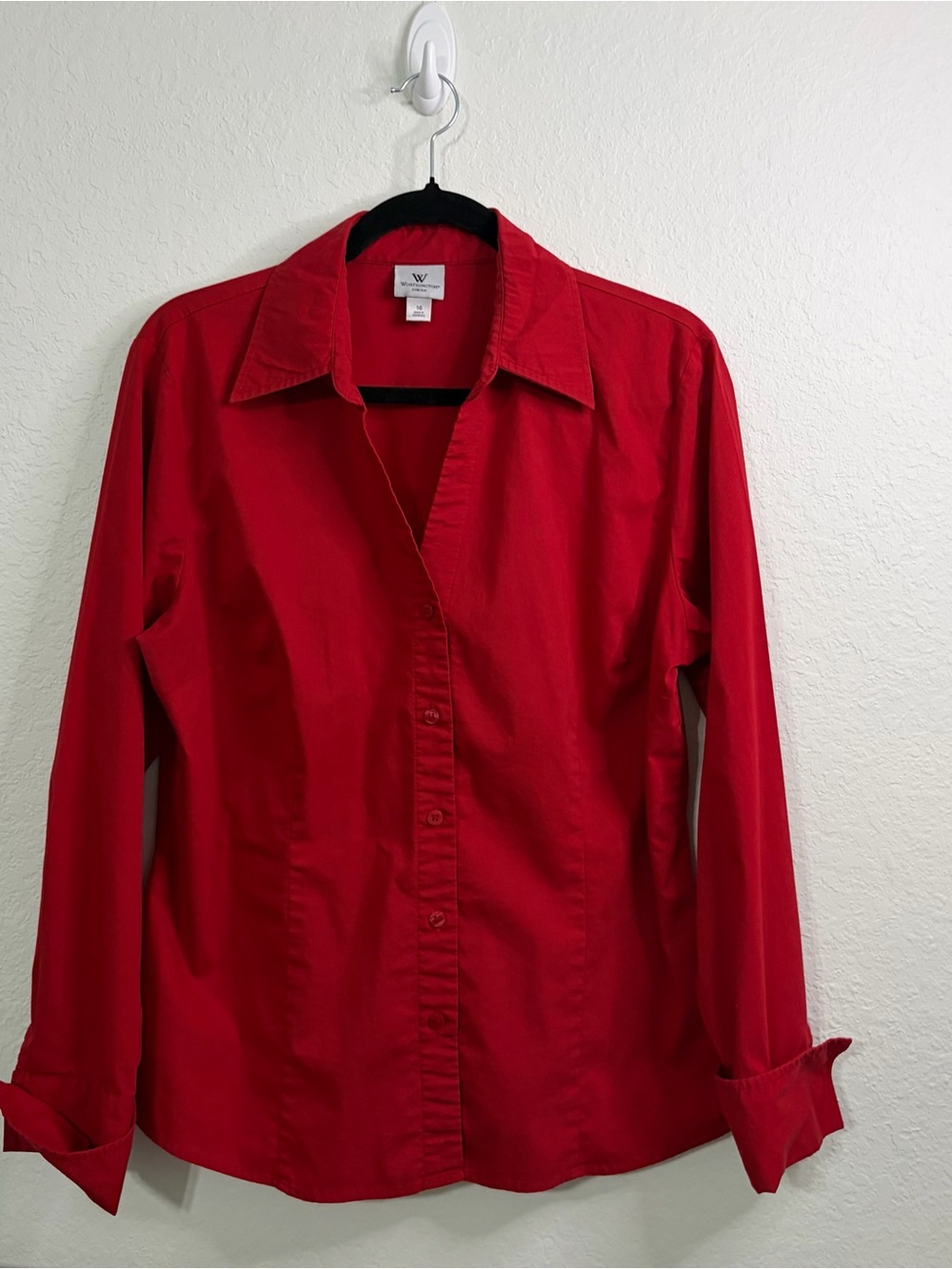 Worthington Women Red Button-Up Shirt size 16 xl stretch business casual staple